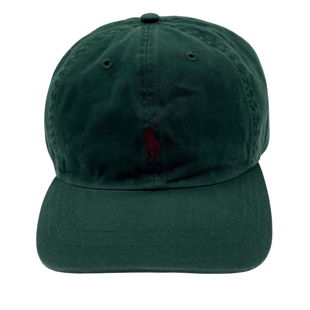 Polo Ralph Lauren Hat Green Burgundy Pony Logo Vintage Deadstock Leather Strap
